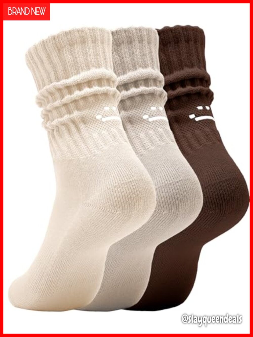 Retro Scrunch Slouch Crew Socks 3 Pack Cotton Blend Kawaii Chunky Ribbed Calf